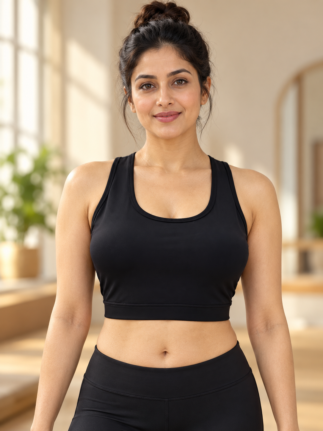 Fablush Women's Polyester Spandex Sports Bra | Gym and Yoga Workout Bra | FB808SB Black