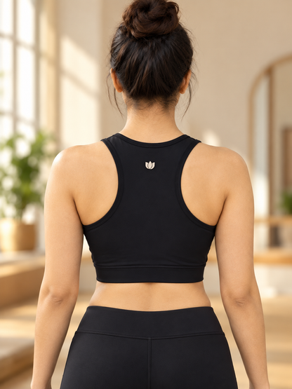 Fablush Women's Polyester Spandex Sports Bra | Gym and Yoga Workout Bra | FB808SB Black