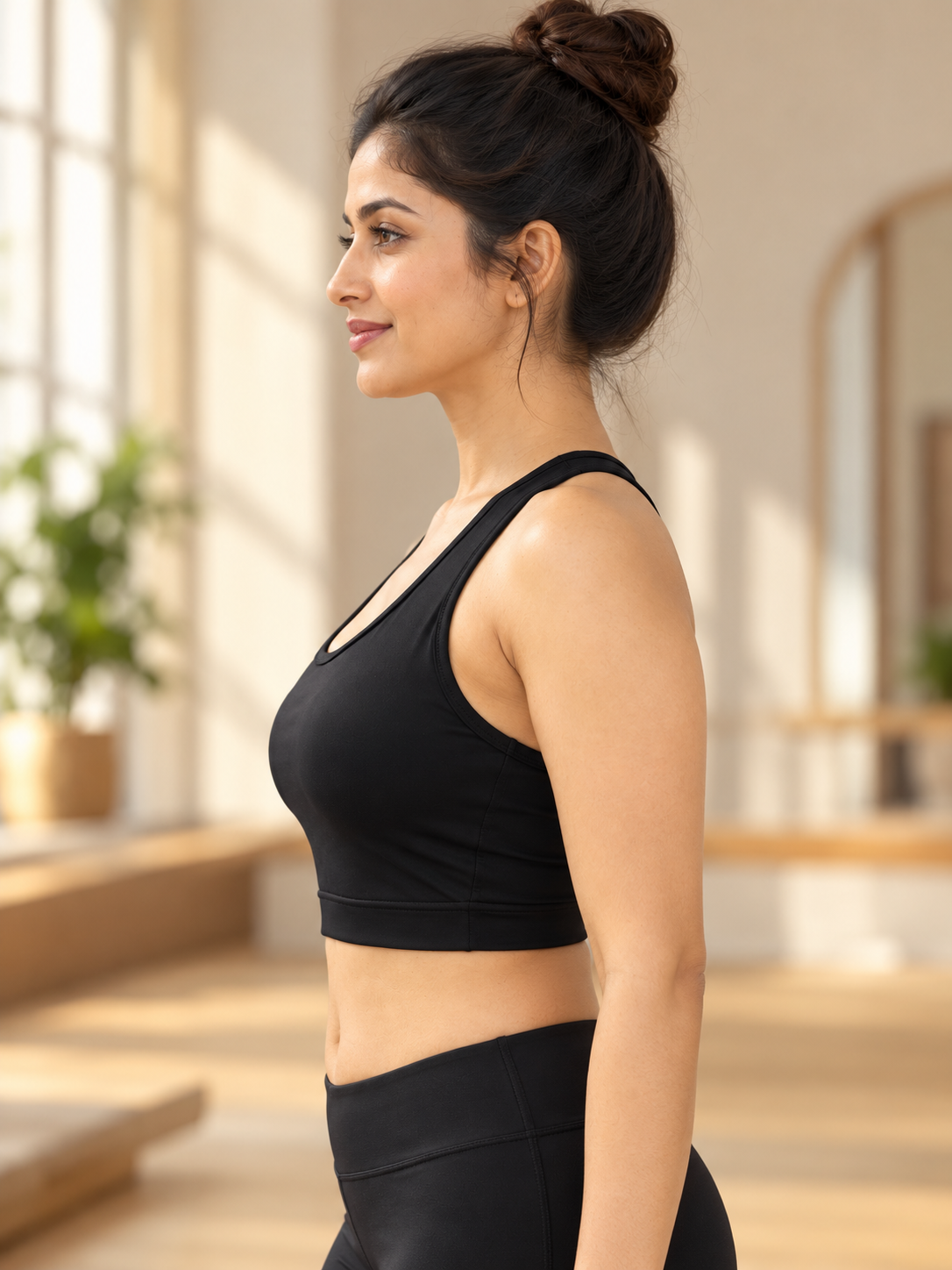 Fablush Women's Polyester Spandex Sports Bra | Gym and Yoga Workout Bra | FB808SB Black