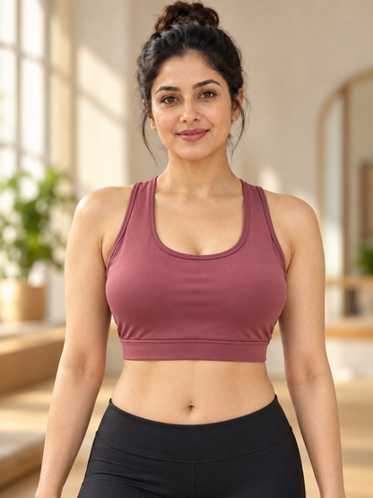 Fablush Women's Polyester Spandex Sports Bra | Gym and Yoga Workout Bra | FB808SB Mauve
