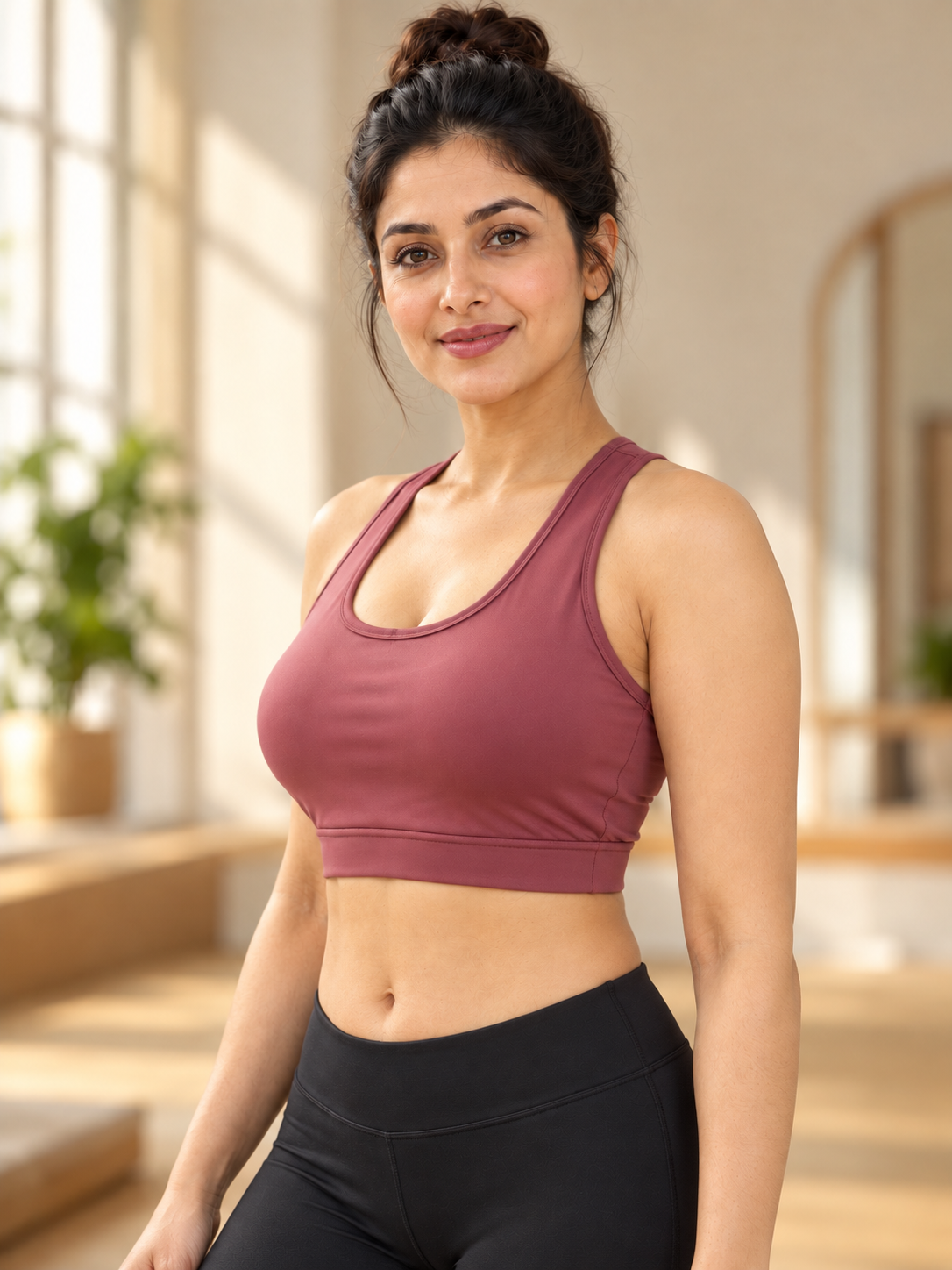 Fablush Women's Polyester Spandex Sports Bra | Gym and Yoga Workout Bra | FB808SB Mauve
