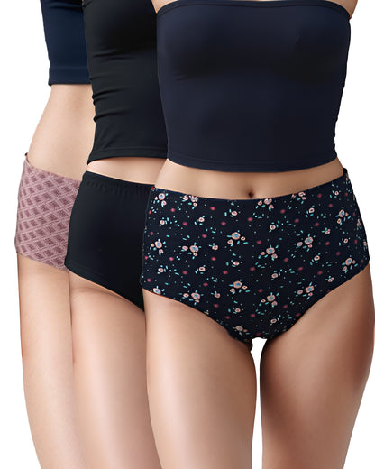 Fablush Women's Full Brief Panty Pack | Cotton Lycra | 2 Printed and 1 Solid Color | FBFB01