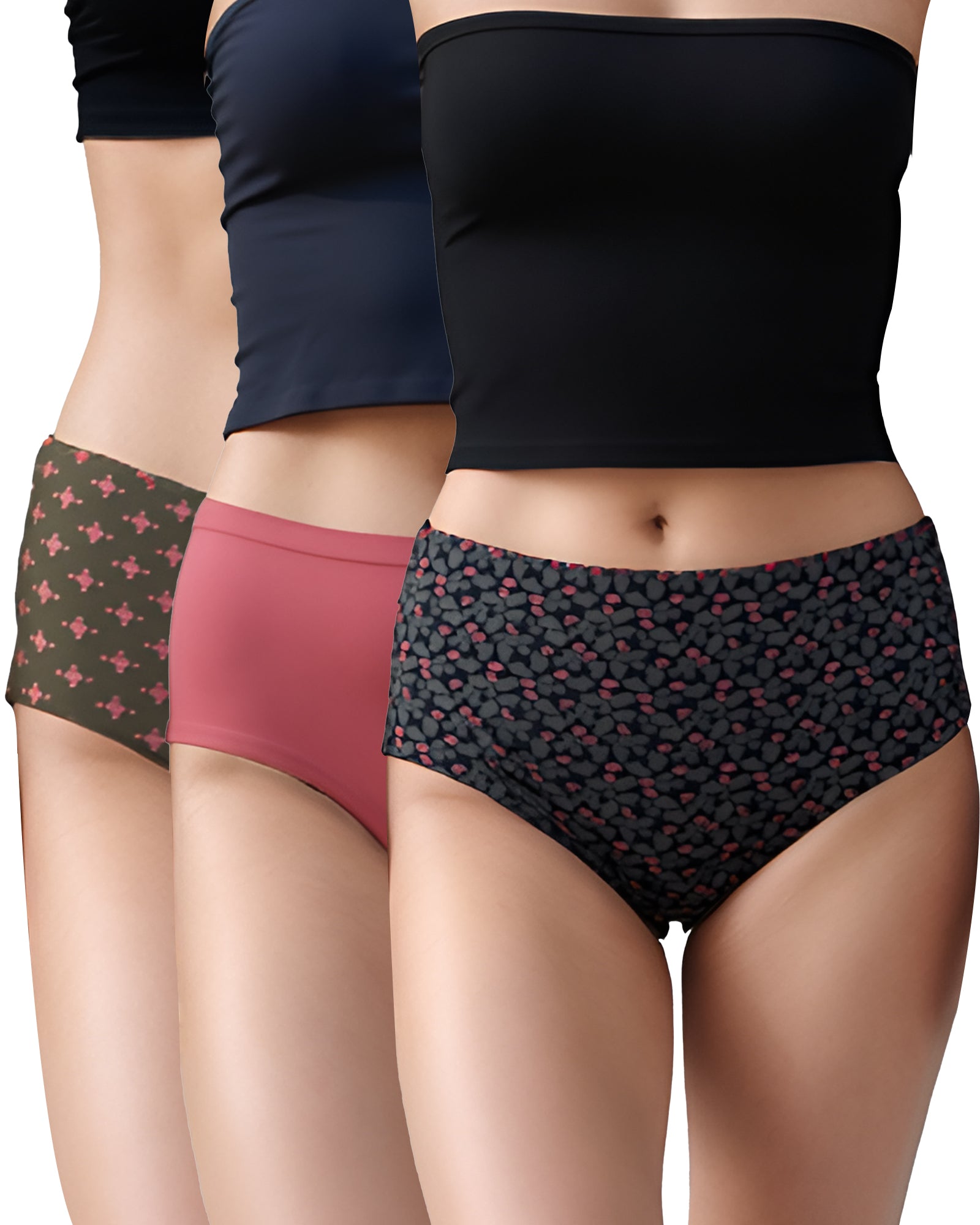 Fablush Women's Full Brief Panty Pack | Inner Elastic | Cotton Lycra | 2 Printed and 1 Solid Color | FBFB01 Asst-04
