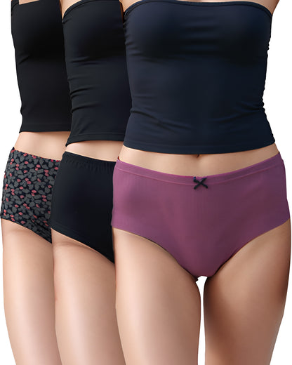 Fablush Women's Full Brief Panty Pack | Cotton Lycra | 2 Printed and 1 Solid Color | FBFB01