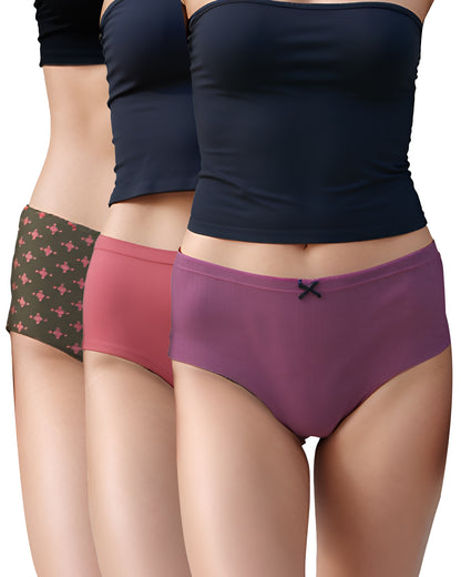 Fablush Women's Full Brief Panty Pack | Cotton Lycra | 2 Printed and 1 Solid Color | FBFB01