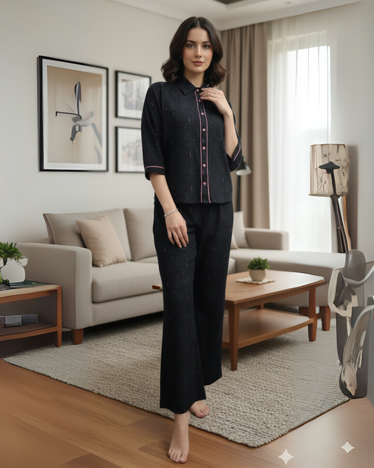 Fablush Front Open Full Sleeves Nightsuit Women's Nightwear Set | Fb17105