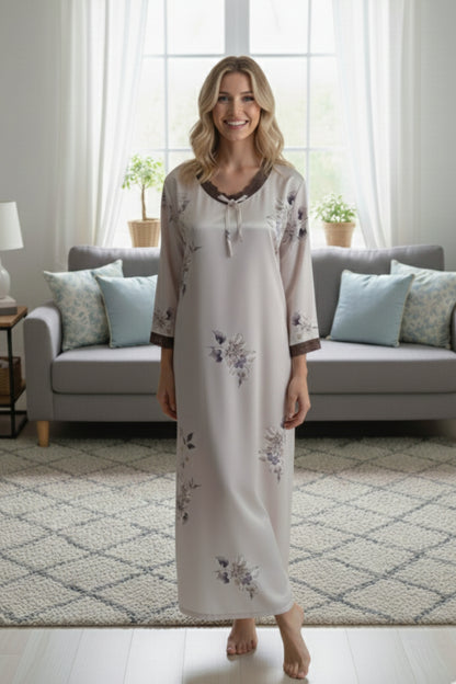 Fablush Women’s Satin Full Sleeves Nighty | Elegant Bridal Nightwear | FB517