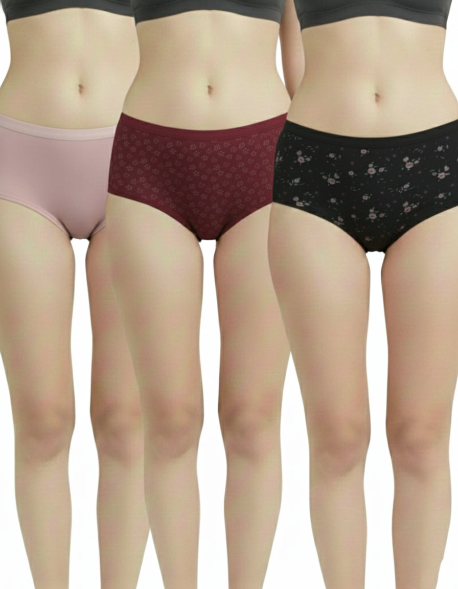Fablush Women’s Hipster Panty Pack | Cotton Lycra Outer Elastic | FBHP11 Pack-01