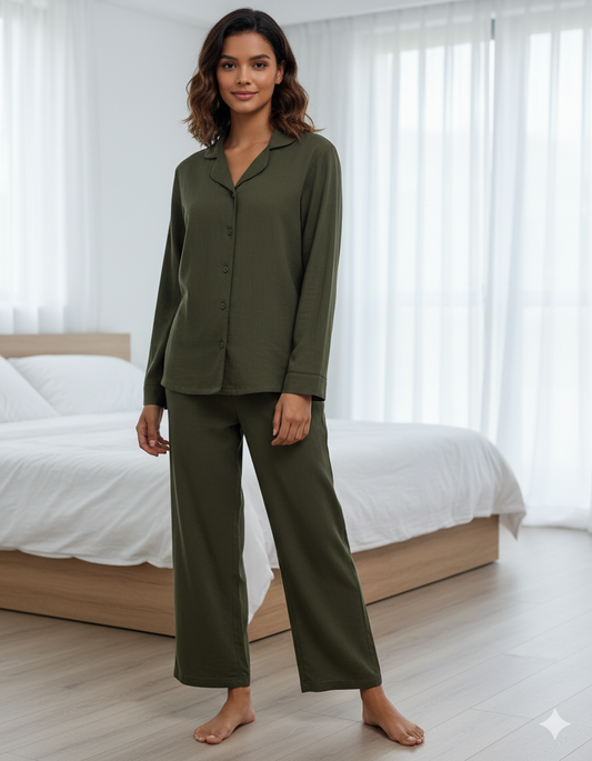 Fablush Front Open Full Sleeves Nightsuit Women's Nightwear Set | Fb37001