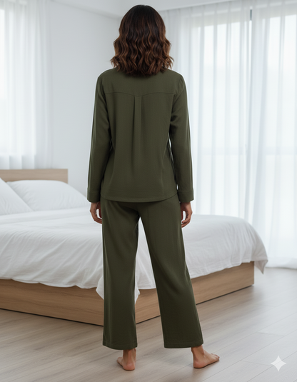 Fablush Front Open Full Sleeves Nightsuit Women's Nightwear Set | Fb37001