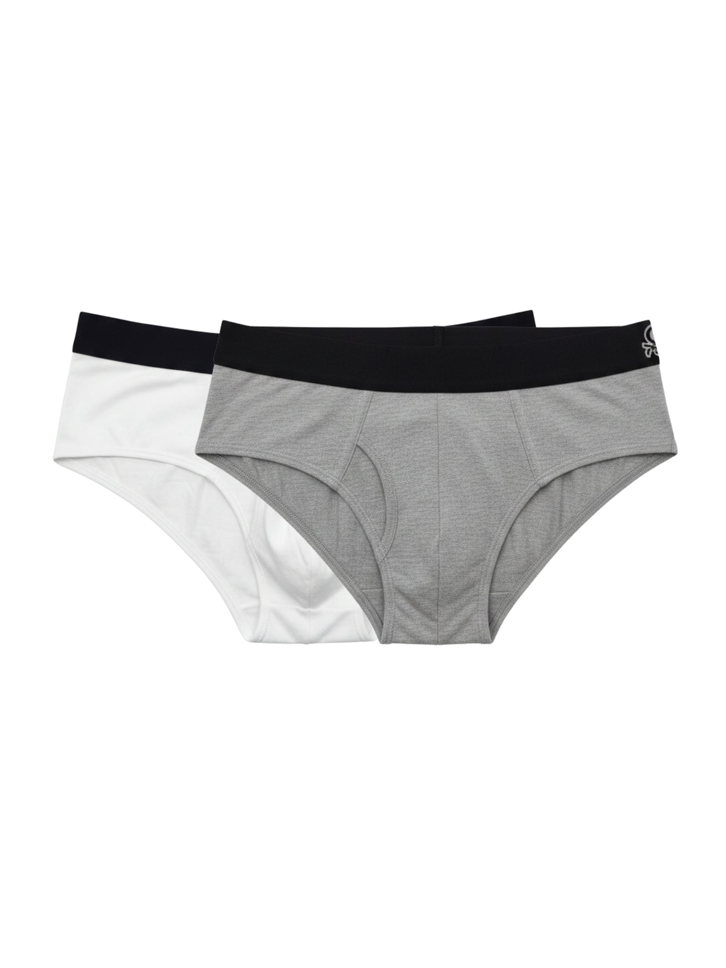 Benetton Men’s 100% Cotton Brief 01C3096ula02i Pack of 2 | Soft Breathable Everyday Underwear White Grey Melange