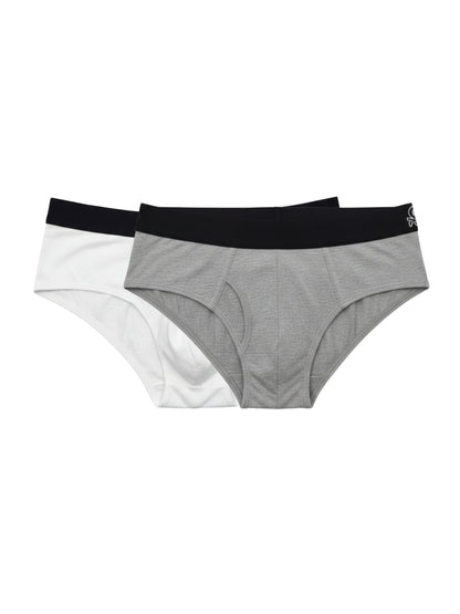 Benetton Men’s 100% Cotton Brief 01C3096ula02i Pack of 2 | Soft Breathable Everyday Underwear White Grey Melange