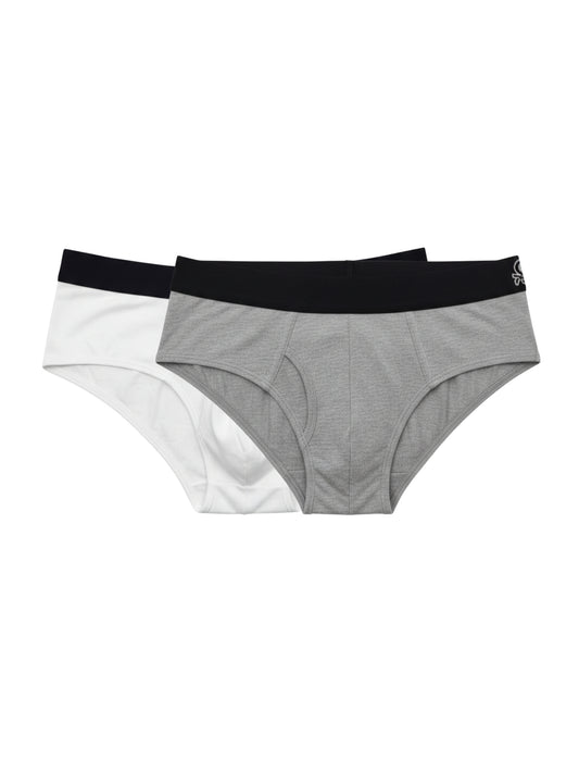 Benetton Men’s 100% Cotton Brief 01C3096ula02i Pack of 2 | Soft Breathable Everyday Underwear White Grey Melange
