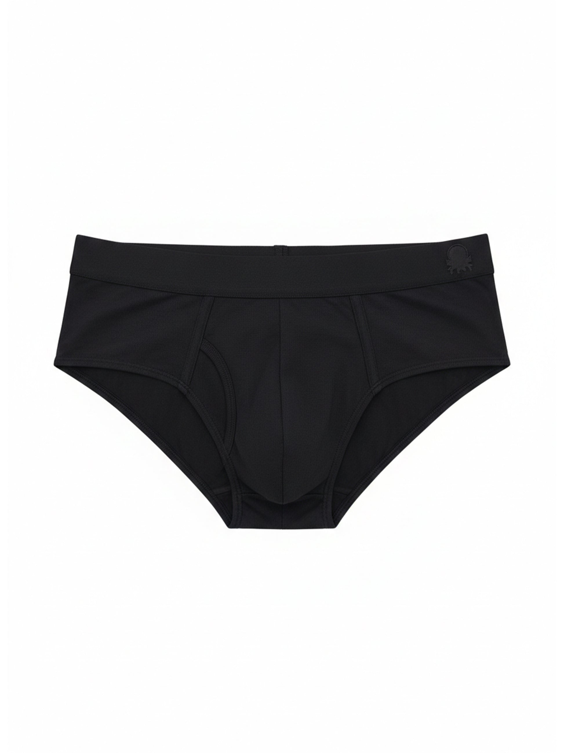Benetton Men’s 100% Cotton Brief 01C3096ula02i Pack of 2 | Soft Breathable Everyday Underwear Grey Melange Black