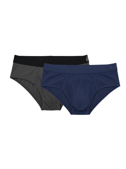 Benetton Men’s 100% Cotton Brief 01C3096ula02i Pack of 2 | Soft Breathable Everyday Underwear Dark Grey Melange Navy