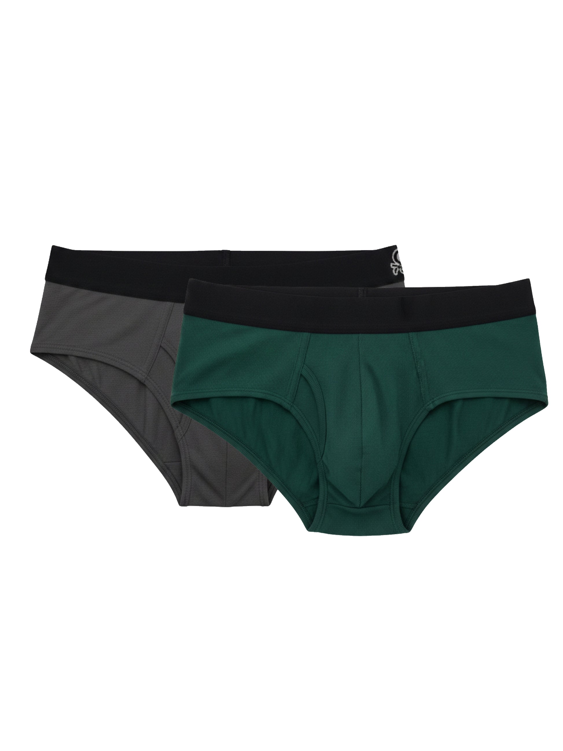 Benetton Men’s 100% Cotton Brief 01C3096ula02i Pack of 2 | Soft Breathable Everyday Underwear Bottle Green Dark Grey Melange