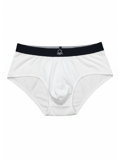 Benetton Men’s Cotton Elastane Brief 01C3096ula06i Pack of 2 | 93% Cotton 7% Elastane Stretch Underwear White Black