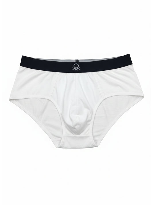 Benetton Men’s Cotton Elastane Brief 01C3096ula06i Pack of 2 | 93% Cotton 7% Elastane Stretch Underwear White Black