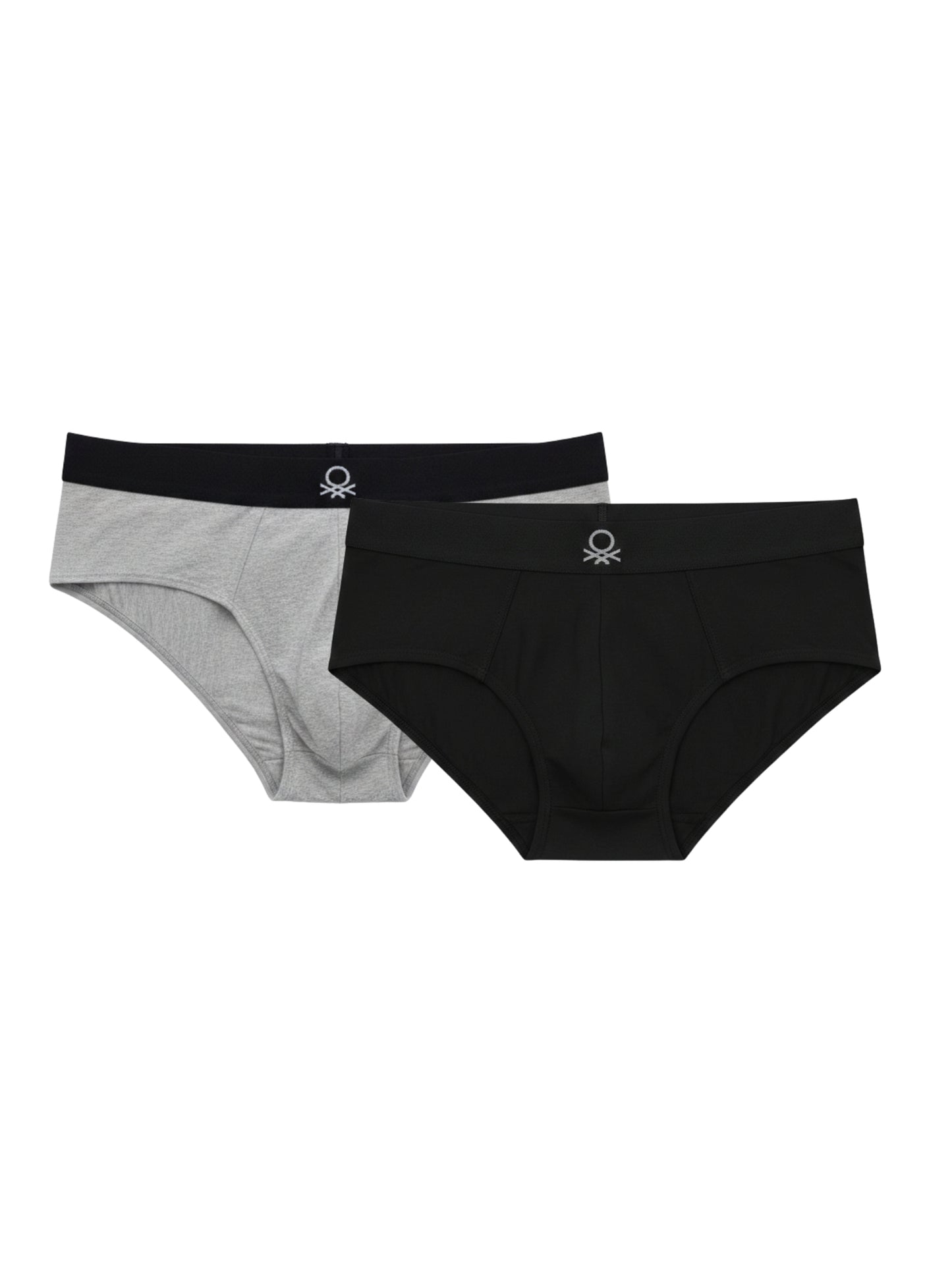Benetton Men’s Cotton Elastane Brief 01C3096ula06i Pack of 2 | 93% Cotton 7% Elastane Stretch Underwear Grey Melange Black