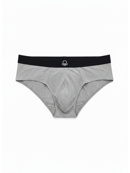 Benetton Men’s Cotton Elastane Brief 01C3096ula06i Pack of 2 | 93% Cotton 7% Elastane Stretch Underwear Grey Melange Black