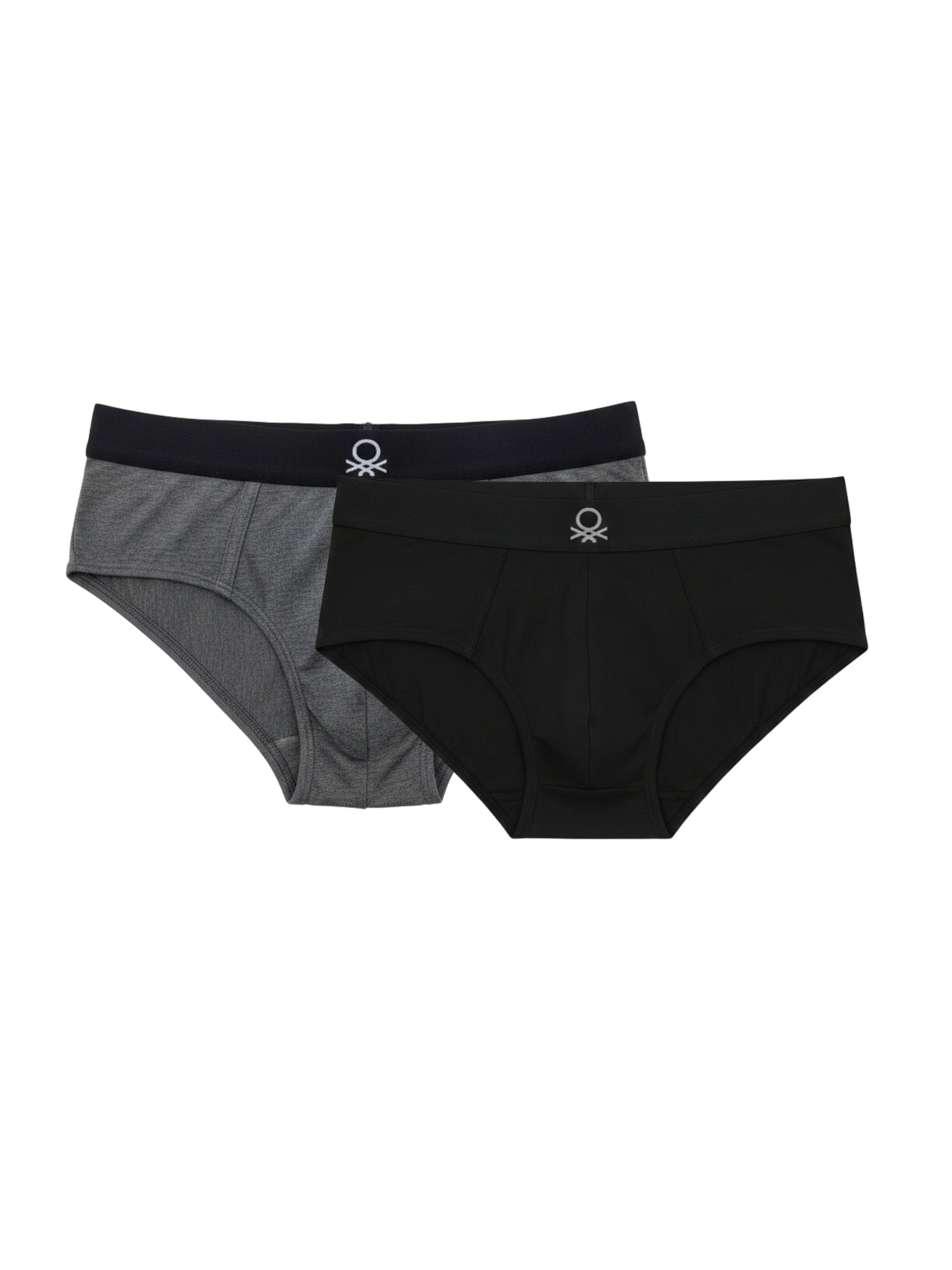 Benetton Men’s Cotton Elastane Brief 01C3096ula06i Pack of 2 | 93% Cotton 7% Elastane Stretch Underwear Drak Grey Melange Black