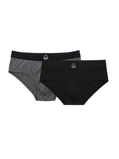 Benetton Men’s Cotton Elastane Brief 01C3096ula06i Pack of 2 | 93% Cotton 7% Elastane Stretch Underwear Drak Grey Melange Black