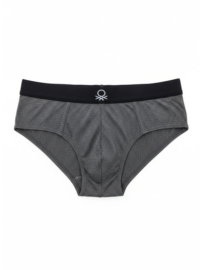 Benetton Men’s Cotton Elastane Brief 01C3096ula06i Pack of 2 | 93% Cotton 7% Elastane Stretch Underwear Drak Grey Melange Black