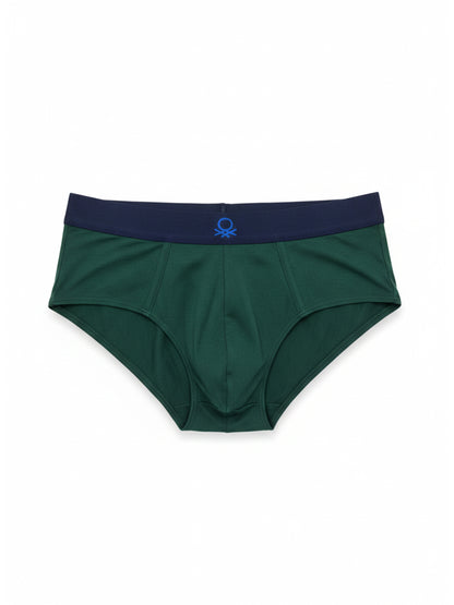 Benetton Men’s Cotton Elastane Brief 01C3096ula06i Pack of 2 | 93% Cotton 7% Elastane Stretch Underwear Bottle Green Dark Grey Melange