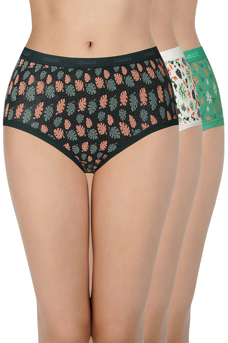 amante Full Brief  Printed Outer Elastic Panty Pack | Ppk53101 (Pack of 3 color) (Prints may vary)