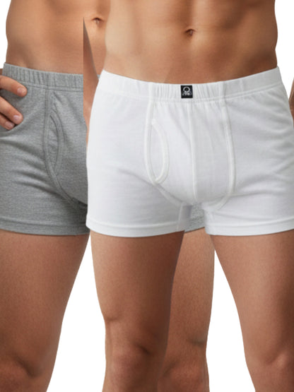 Benetton Men’s Cotton Trunk 01C3096ula03i | 100% Cotton Breathable Everyday Underwear White Grey Melange