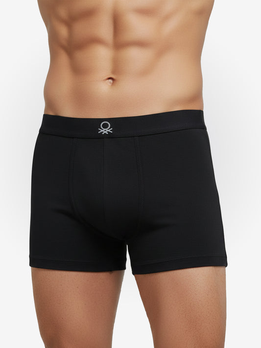 Benetton Men’s Cotton Elastane Trunk 01C3096ula07i | 93% Cotton 7% Elastane | Stretch Fit Premium Underwear Black