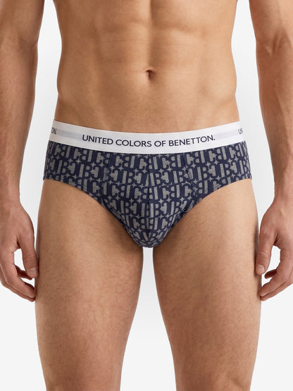 Benetton Men’s Cotton Elastane Brief 01C3096ula08i | Stretch Comfort Everyday Underwear Grey