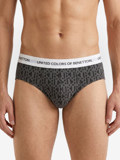 Benetton Men’s Cotton Elastane Brief 01C3096ula08i | Stretch Comfort Everyday Underwear Charcoal