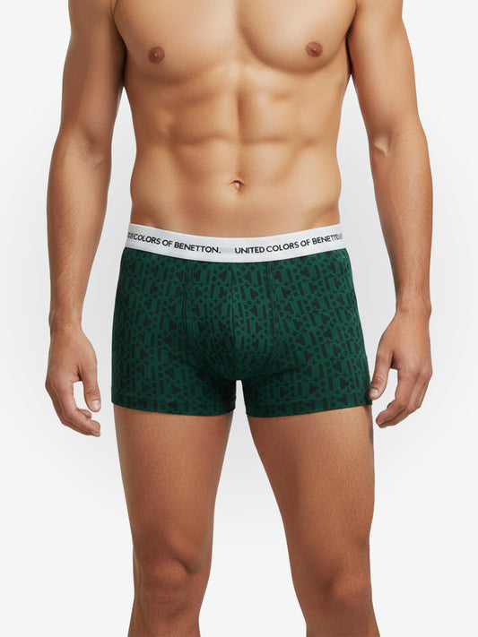 Benetton Men’s Cotton Elastane Trunk 01C3096ula09i | 93% Cotton 7% Elastane | Stretch Comfort Underwear Bottle Green