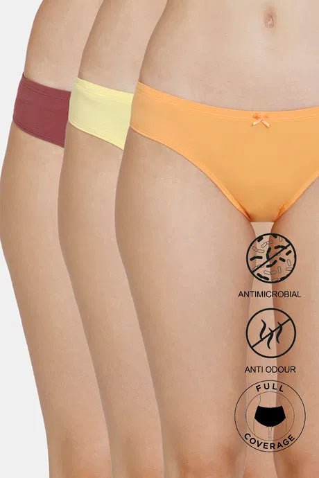 Zivame  Microbial Low Rise Full Coverage Bikini Panty (Pack of 3) - Assorted | Zi2621