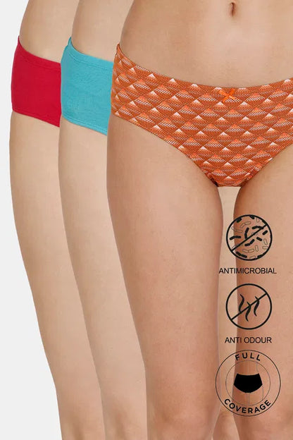 Zivame Microbial Low Rise Full Coverage Hipster Panty (Pack of 3) - Assorted | Zi2763