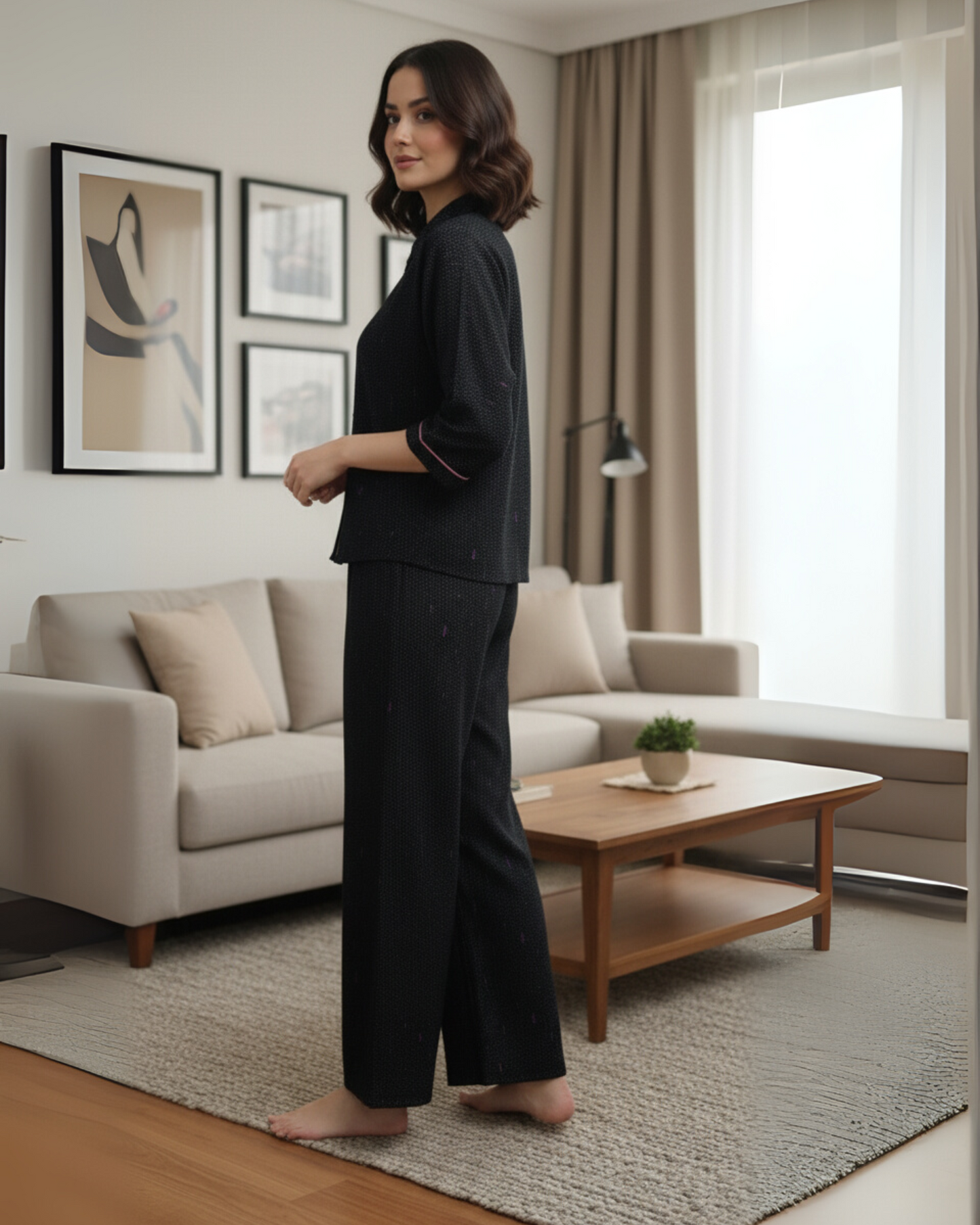 Fablush Front Open Full Sleeves Nightsuit Women's Nightwear Set | Fb17105