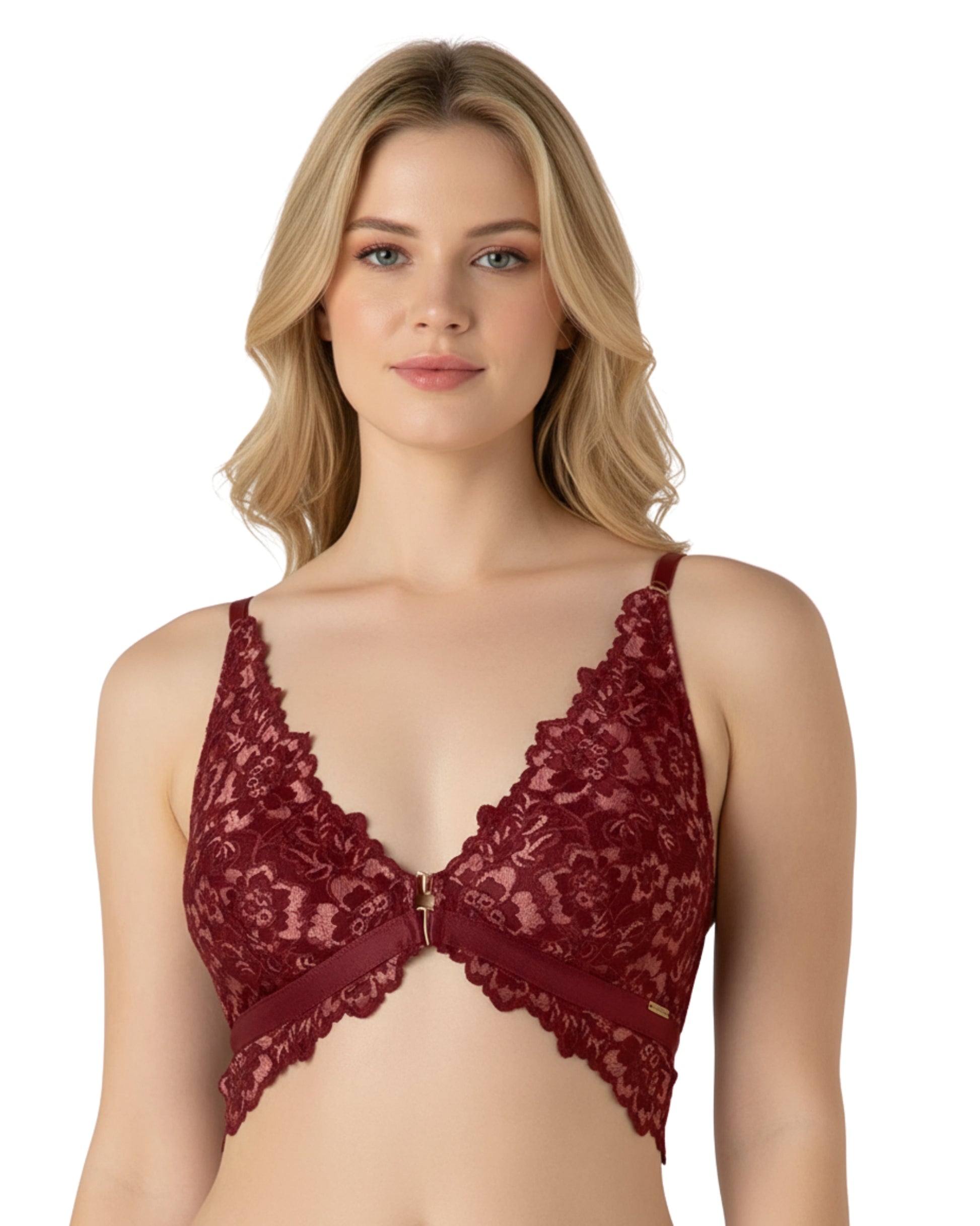 amante Femme Lace Bra | Lacy Padded Non-Wired Front Open Bralette for Women | BRA06001 Biking Red