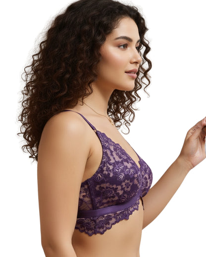 amante Femme Lace Bra | Lacy Padded Non-Wired Front Open Bralette for Women | BRA06001