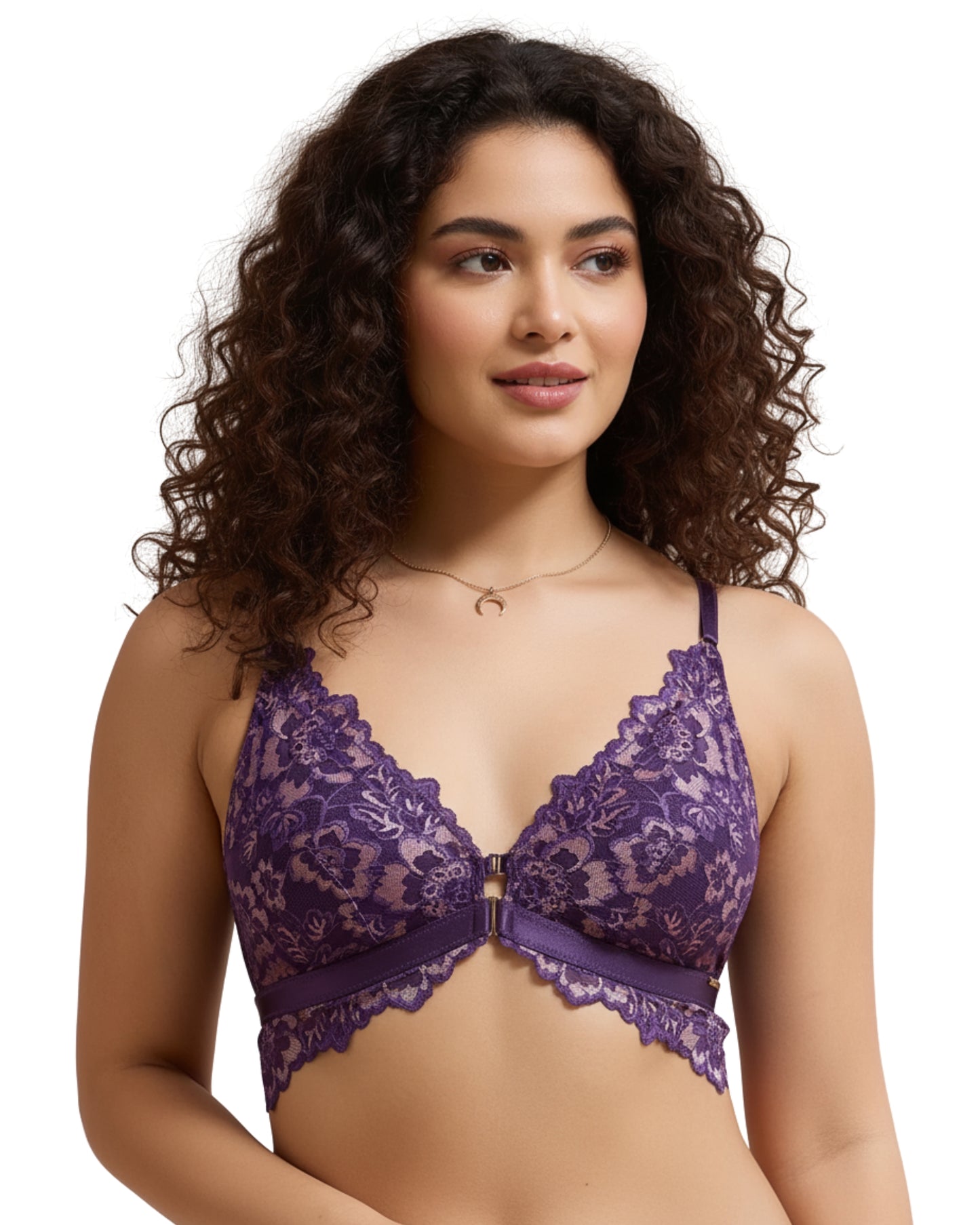 amante Femme Lace Bra | Lacy Padded Non-Wired Front Open Bralette for Women | BRA06001
