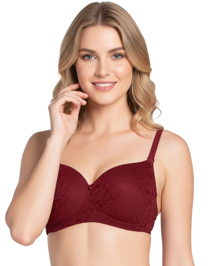 amante Lacy Padded Non-Wired Bra | Full Coverage Seamless T-Shirt Lace Bra | BRA10306
