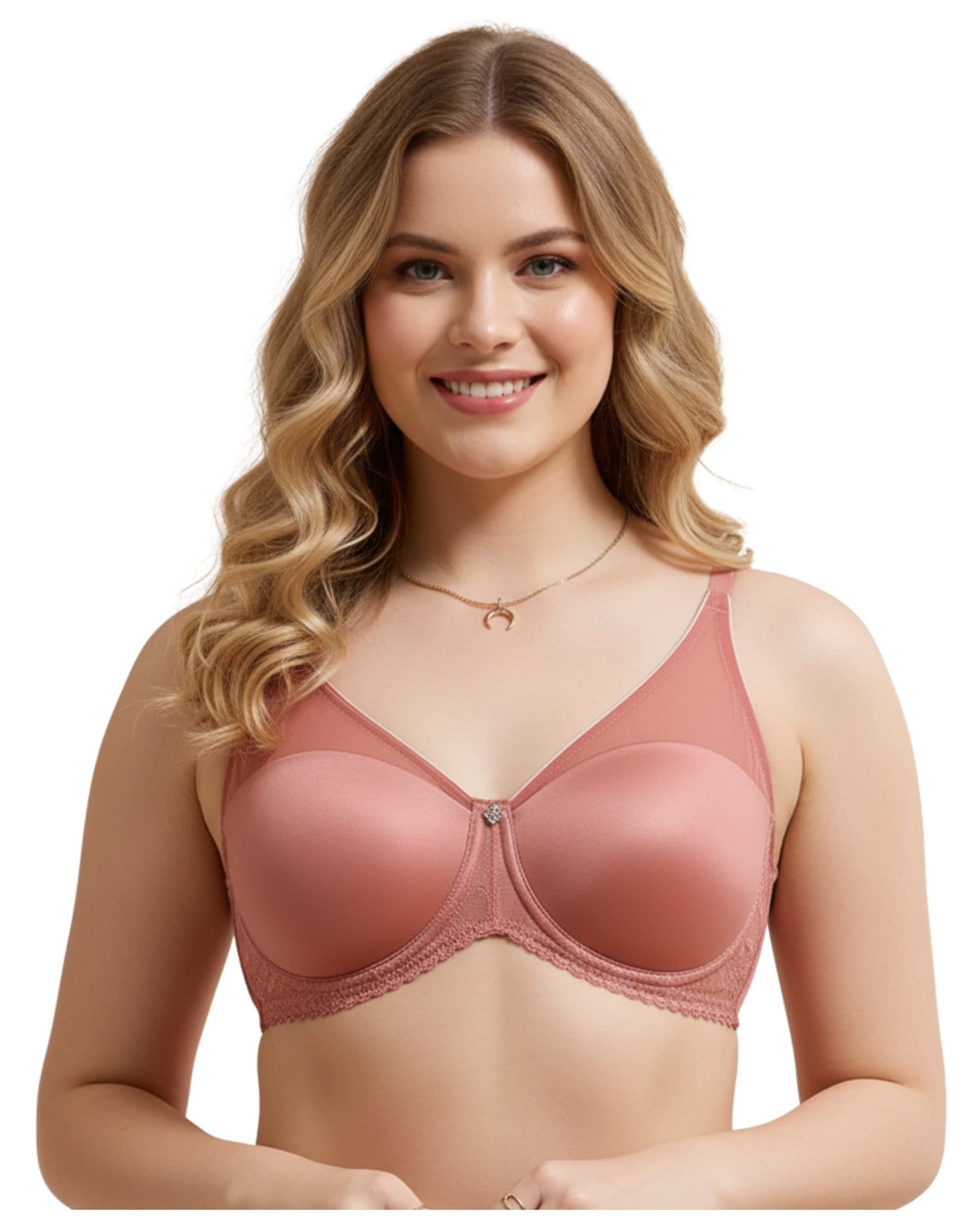 amante Glimmer Lace Padded Wired Bra | Balconette Bralette with Shimmer Lace | BRA111701 Canyon Rose