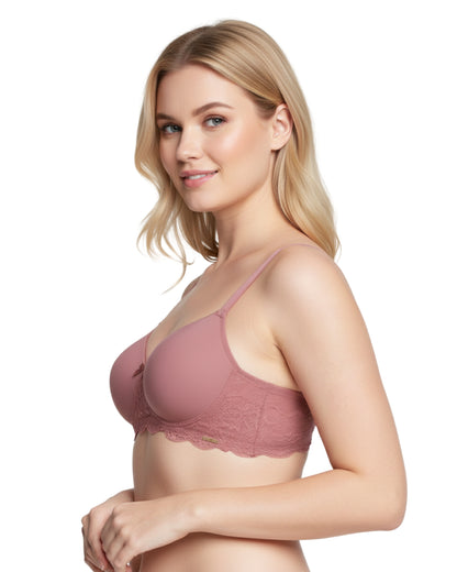 amante Lace Elegance Bra | Padded Non-Wired Lace & Microfiber Bra for Women | BRA87701