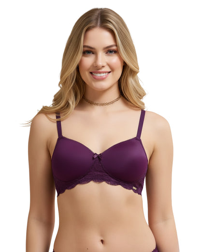 amante Lace Elegance Bra | Padded Non-Wired Lace & Microfiber Bra for Women | BRA87701