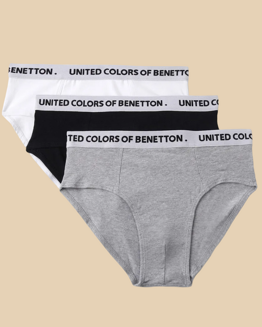 Benetton Boys Cotton Elastane Brief Pack of 3 23P3096ucb01i | 93% Cotton 7% Elastane Kids Underwear 901