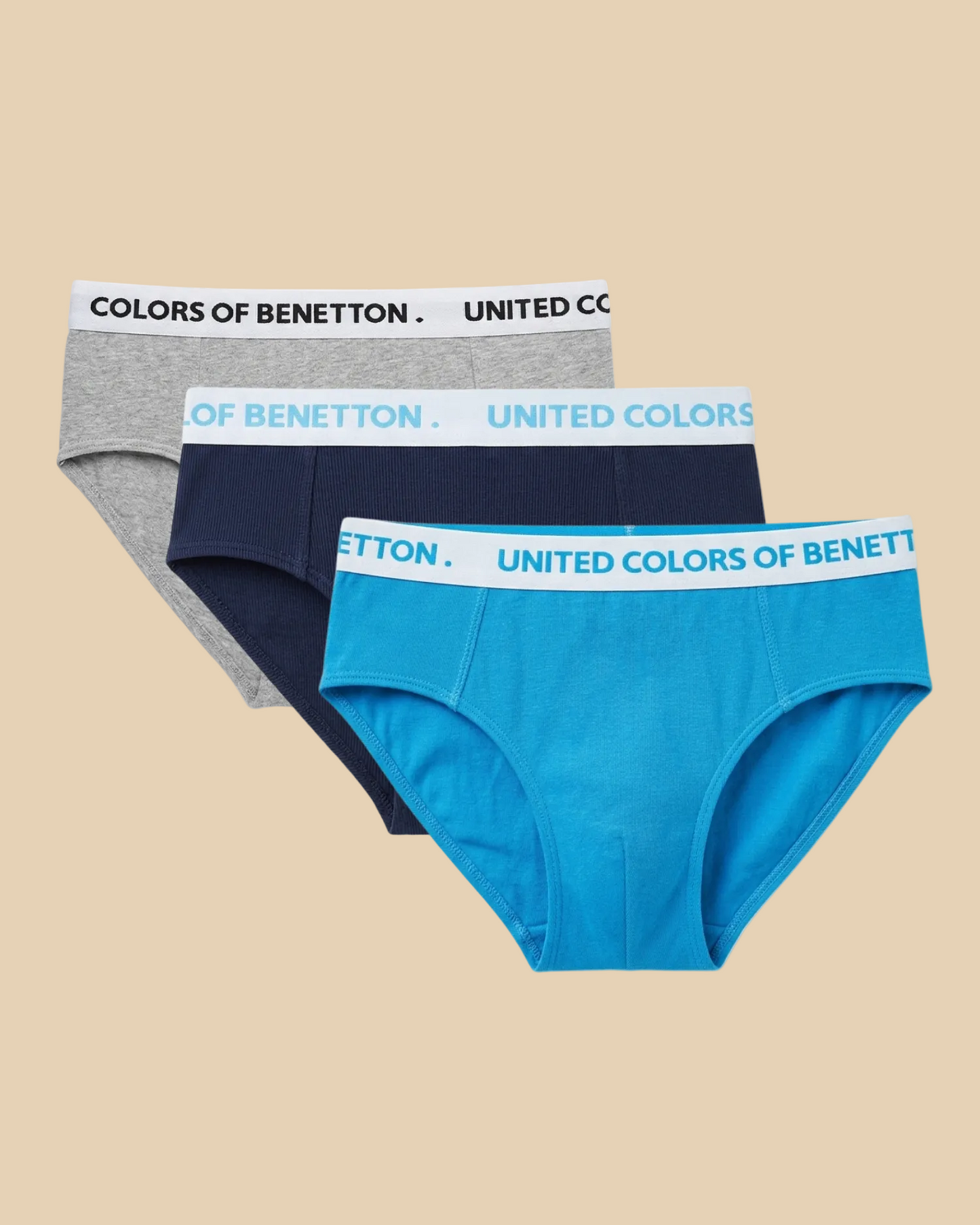 Benetton Boys Cotton Elastane Brief Pack of 3 23P3096ucb01i | 93% Cotton 7% Elastane Kids Underwear 902