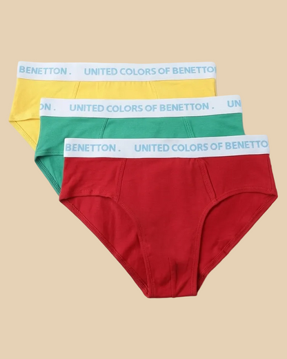 Benetton Boys Cotton Elastane Brief Pack of 3 23P3096ucb01i | 93% Cotton 7% Elastane Kids Underwear 903
