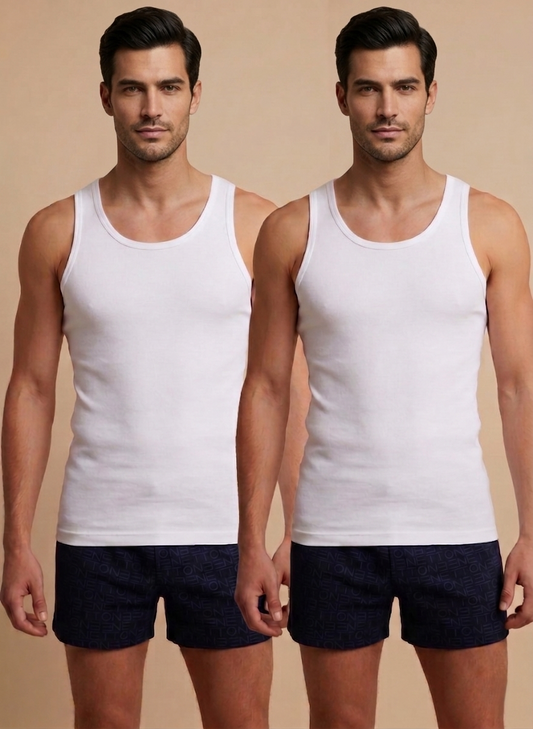 Benetton Men’s Cotton Vest 23P3ctncc15ai | 100% Cotton Classic Undershirt for Everyday Comfort