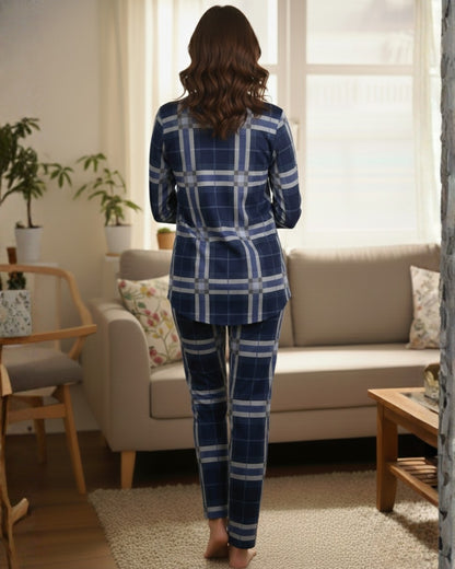 Vieviana Front Open Full Sleeves Nightwear | Soft Cotton Button-Down Night Suit | EV17104 Maroon Checks