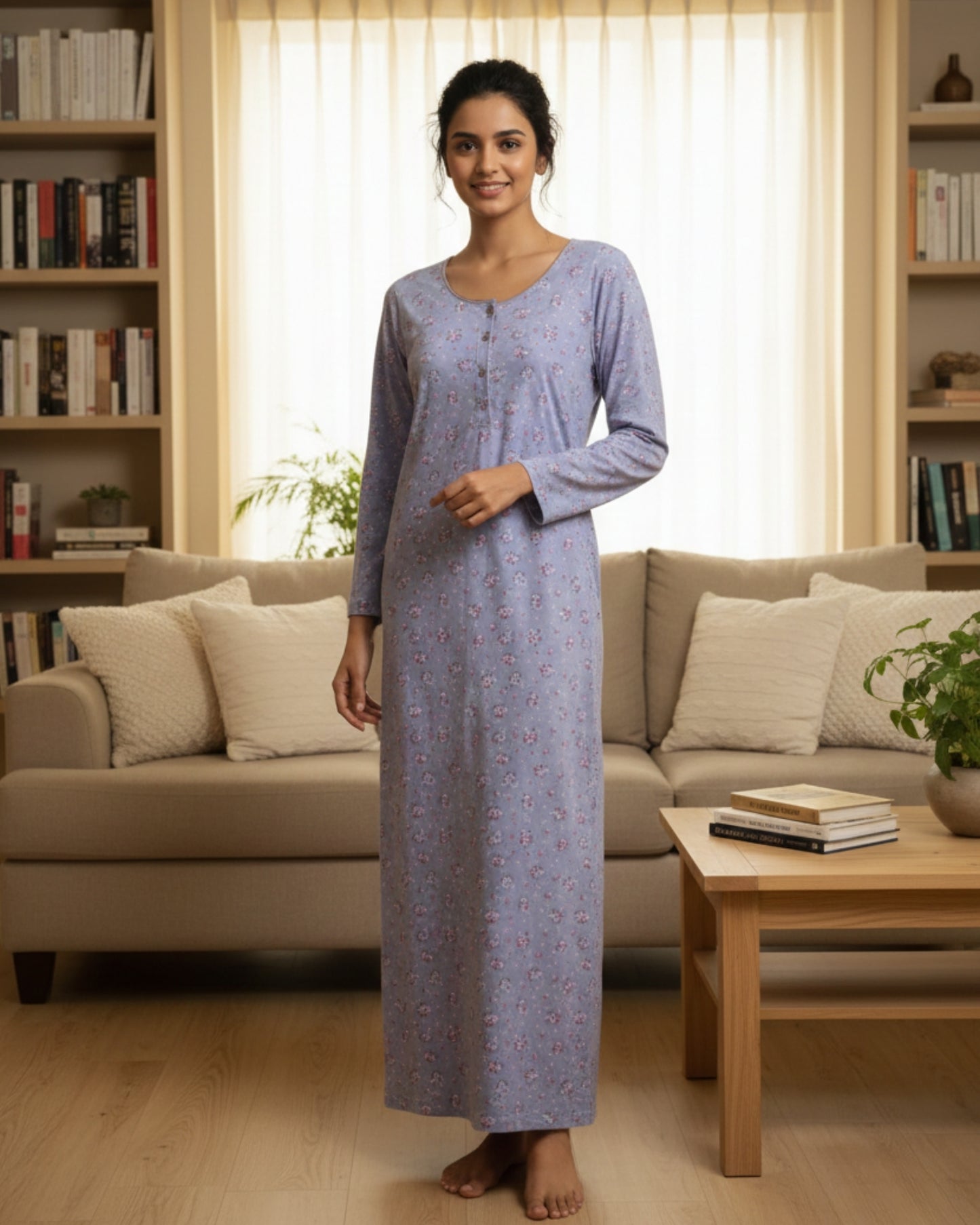 Vieviana Women’s Nighty | Soft Full-Length Nightwear | Comfortable Sleep Dress | EV18101 Lavender Floral Prt